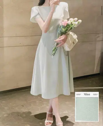 튤립 슬리브 보트넥 플레어 원피스