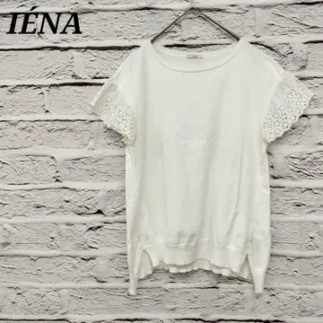 이에나 프렌치 슬리브 니트 레이스 이소재 조합 코튼 화이트