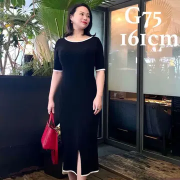 pinup closet 바이컬러 니트 원피스 블랙 x 화이트