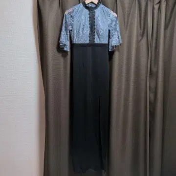 하이넥 레이스 사이드 슬릿 오부소매 타이트 롱 원피스 M