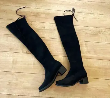 천연 가죽 가죽 신발 블랙 니하이 부츠 시착만 한 상품 23.5