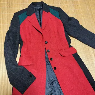 울 롱 코트 빨간색 그레이 그린