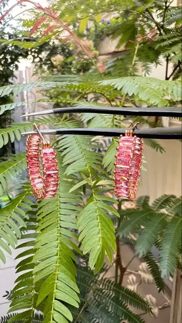 Swarovski 핑크 컷 스톤 후프 귀걸이