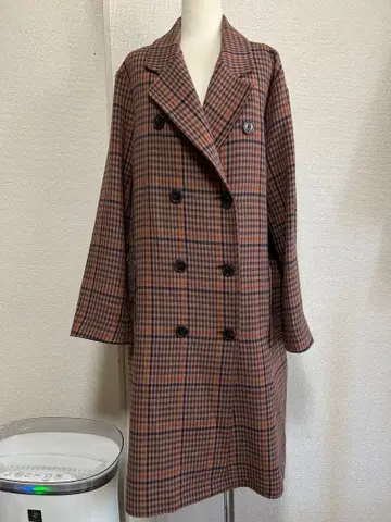 part2junkoshimada 브라운 체크 더블 브레스트 코트 6829