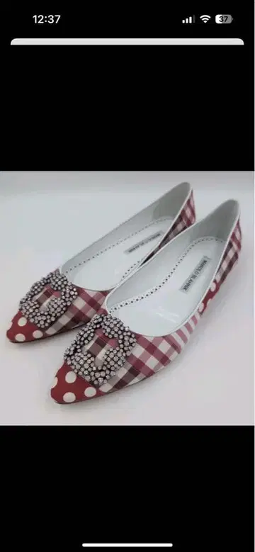 마놀로 블라닉 빨간색과 화이트 깅엄 체크 새상품급