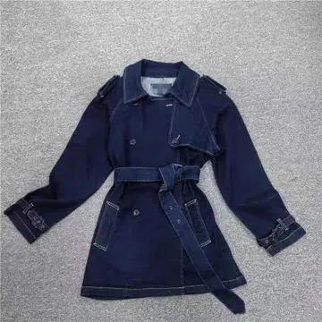 데님 트렌치코트 다크 블루