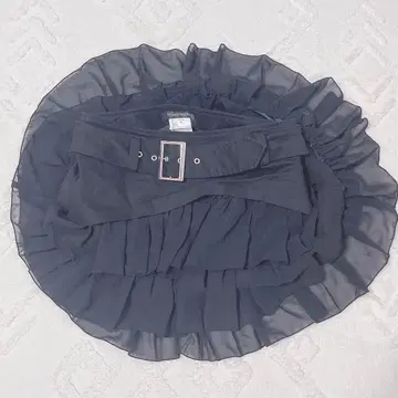 피스나우 블랙 펑크 스타일 고스로리 미니 벨트 장식 프릴 스커트 블랙