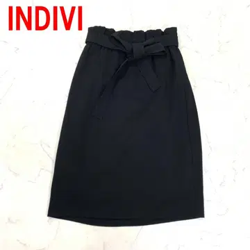 A7026 인디비 롱 스커트 타이트 안감 있음 벨트 포함 블랙 38