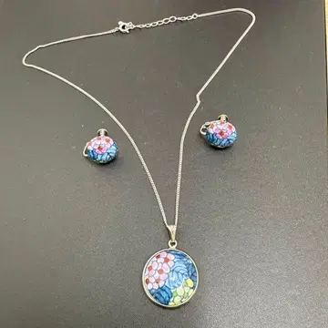 꽃무늬 목걸이 귀찌 세트