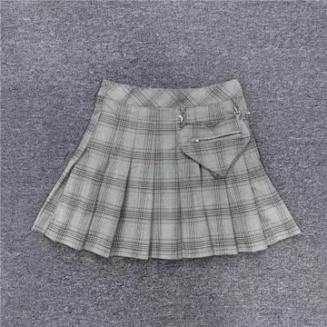 그레이 체크 무늬 플리츠 스커트