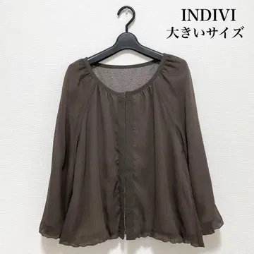 INDIVI 쉬폰 노카라 자켓 얇은 소재 라메 빅 사이즈 봄/가을