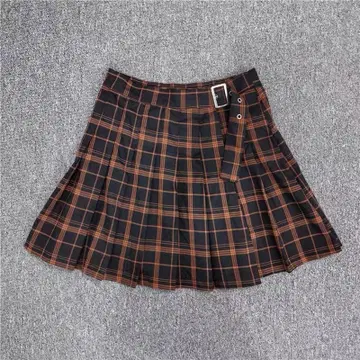 체크 무늬 플리츠 스커트 벨트 포함