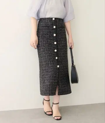 natural couture 블레이드 테이프 사용 트위드 스커트 블랙