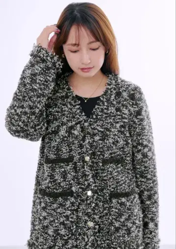 COHINA 프린지 트위드 니트 자켓