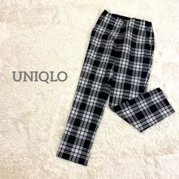 유니클로 테이퍼드 팬츠 체크 무늬 모노톤 허리밴딩 슬림 레그