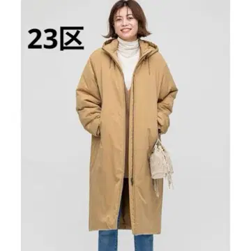 새상품급 23구 충전솜 논스티치 롱 아우터 카멜 다운 코트 후드