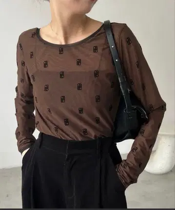 CAPRICIEUX LEMAGE 브라운 시스루 긴팔 T셔츠 로고