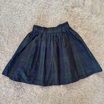 플레어 스커트 다크 그린 블랙 체크