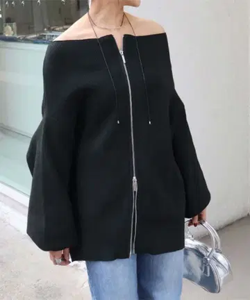 titivate 더블 지퍼 오버 사이즈 니트 풀오버 블랙