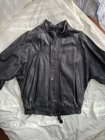 빈티지 EVIS 블랙 가죽 자켓 바이커 스타일