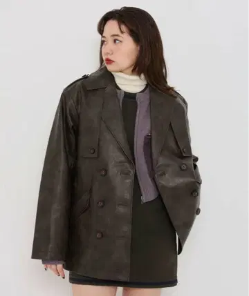 인조 가죽 더블 브레스트 자켓 TINA: JOJUN