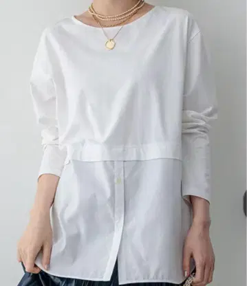 [ 새상품 ] 23구 내추럴 코튼 베어 콤비 티셔츠 화이트 사이즈 38