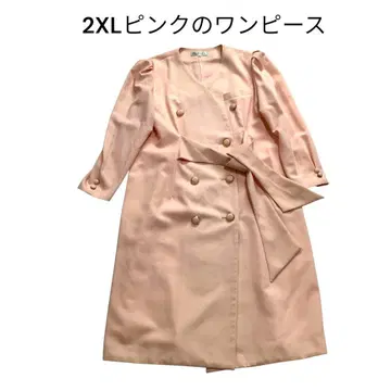 핑크 더블 브레스트 원피스 허리 리본 동소재 버튼 2XL 슬림핏