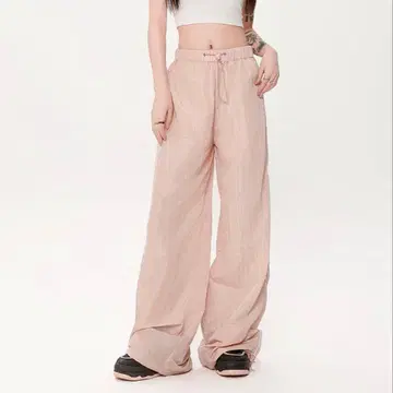 K-스타일 리본 포함 핑크 와이드 팬츠
