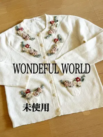 미사용 WONDEFULWORLD 꽃 모티브 울 가디건 핑크하우스