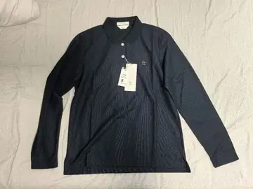 네이비 긴팔 피케 셔츠 버튼 포함