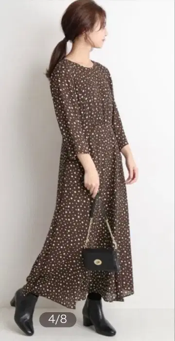 미사용 클리닝 완료 슬로브 이에나 랜덤 도트 원피스 브라운