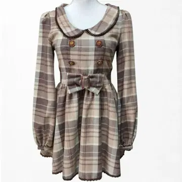 LIZ LISA/리즈리사 체크 리본 기모 원피스 브라운