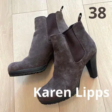 Karen Lipps 사이드 고어 부츠 브라운 계열 가죽 38 스웨이드