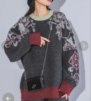 택 포함 새상품 JEANASIS 5G 패널 패턴 자카드 풀오버 24AW