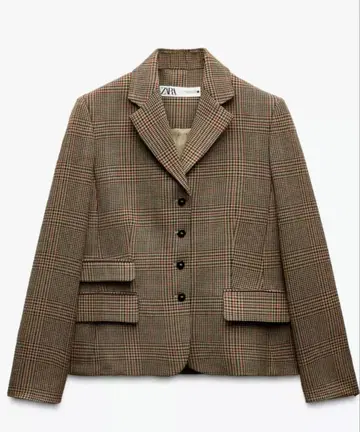 ZARA 체크 무늬 브라운 블레이저
