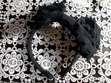 BABY 장미 레이스 리본 머리띠 블랙