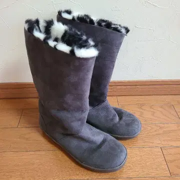 그레이 스웨이드 롱 부츠 퍼 포함! L 사이즈