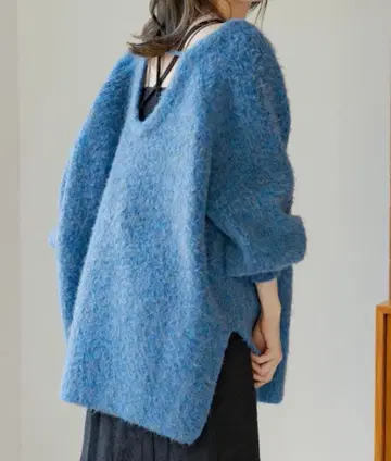 KASTANE 멜란지 V넥 니트 올리브 그린