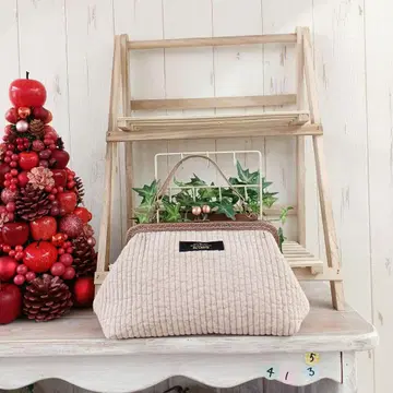 핸드메이드 가마구치 백 누비 베이지