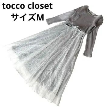 tocco closet 레이스 절개 니트 도킹 원피스 펄 리본