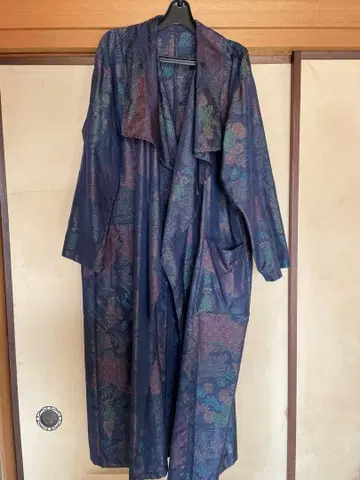 오시마 명주 롱 코트 리메이크 기모노 순수 실크 공통 베스트 포함