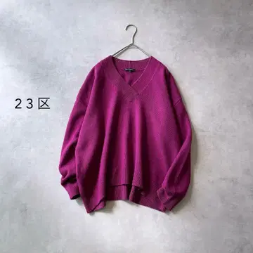 23구 울 캐시미어 V넥 니트 넉넉한 깊이감 있는 퍼플 38