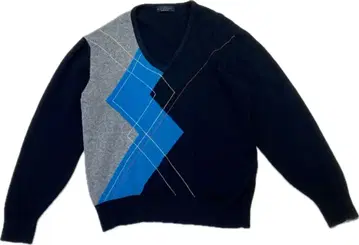 빈티지 레나운 캐시미어 혼방 니트 아가일 인터샤 스웨터 블랙