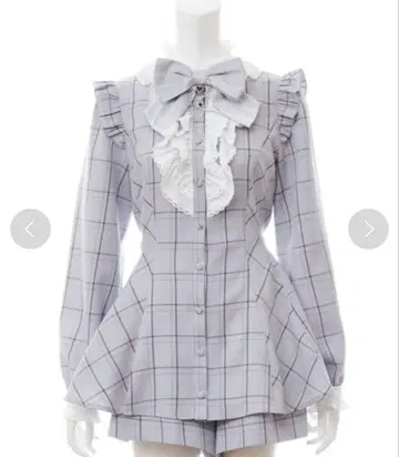 Secret Honey 액세서리 리본 부착 셋업 그레이 체크