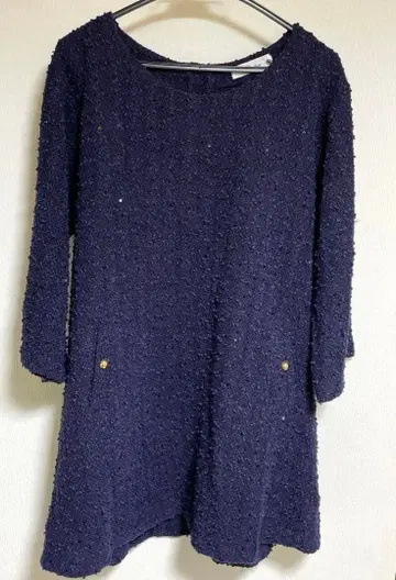 네이비 버튼 긴팔 원피스