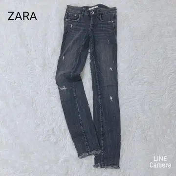 자라 청바지 블랙 데님 S 스트레이트 데미지 캐주얼 슬림