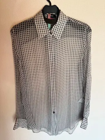 시스루 블랙 화이트 체크 긴팔 셔츠