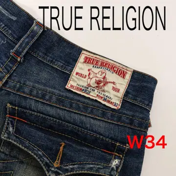 H3409-27 트루 릴리전 인디고 데미지 가공 청바지