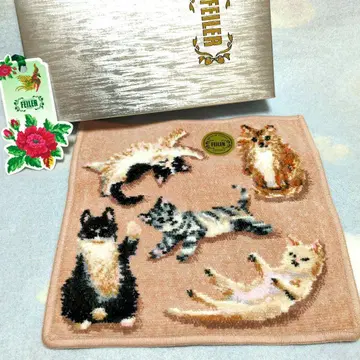새상품 페이러 마이키툰 고양이 손수건 셔닐 직조 베이지