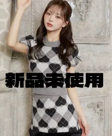 Darich 새상품 아가일 하트 체크 니트 셋업 [ F ]